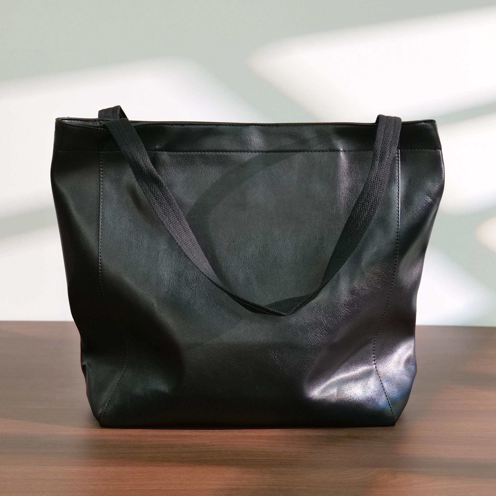 Black Minimalist PU Leather Tote Bag